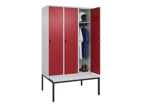 locker met bank,HxBxD 2120x1200x815mm,3vak,vak B 400mm,draaigrendel