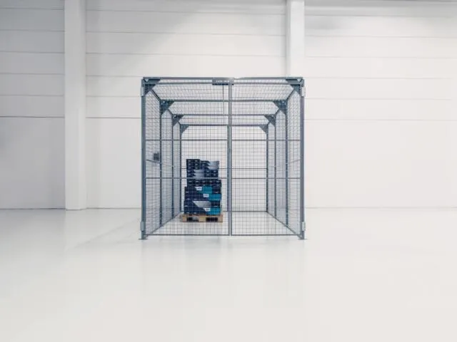 magazijnbox,v. binnen,HxBxD 2,2x2,2x3,6m,draadgaas wand