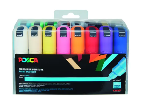 Verfstift Posca PC8K Brede punt 8mm schuin 16st assorti