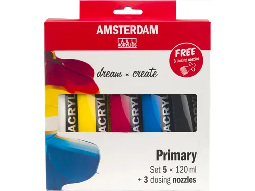 Acrylverf Primair 120 Ml, 5 Tubes + 3 Tuiten