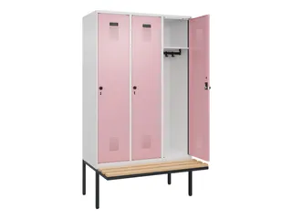 locker met bank,HxBxD 2120x1200x815mm,3vak,vak B 400mm,draaigrendel - 2