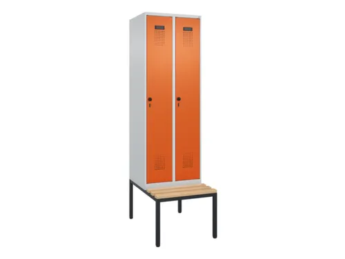 locker met bank,HxBxD 2120x600x815mm,2vak,vak B 300mm,draaigrendel