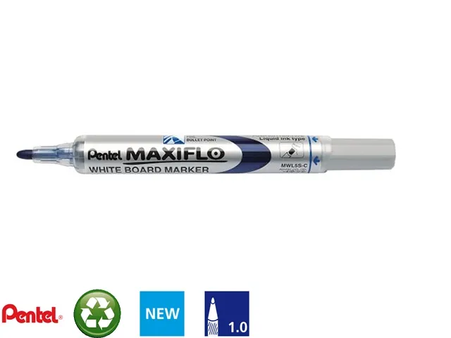 Viltstift Pentel MWL5 Maxiflo whiteboard blauw 1mm