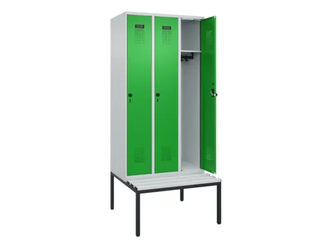 locker met bank,HxBxD 2120x900x815mm,3vak,vak B 300mm,draaigrendel