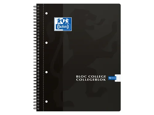 Collegeblok Oxford A4+ 4-gaats ruit 5mm 90vel zwart