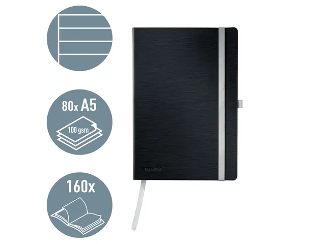 Carnet de notes Leitz Style A5 ligné 160 pages 100g noir
