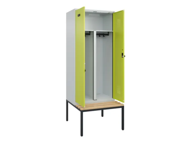 PBM-locker met bank,HxBxD 2120x800x815mm,2vak,vak B 400mm,draaigrendel