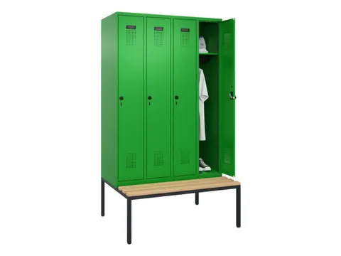 locker met bank,HxBxD 2120x1200x815mm,4vak,vak B 300mm,draaigrendel
