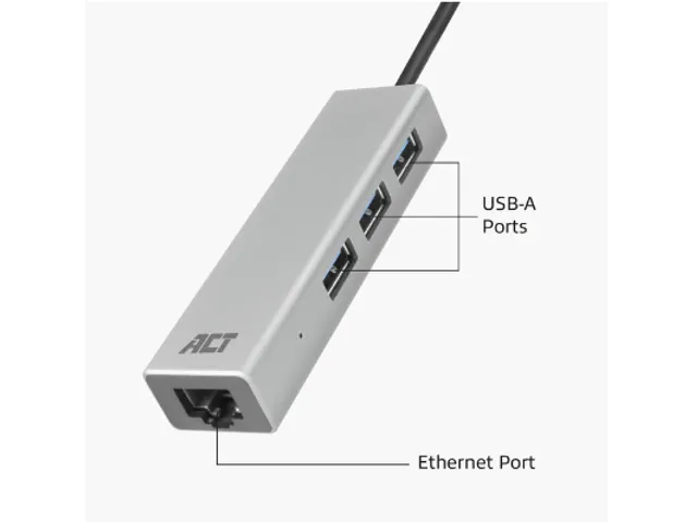 Hub ACT USB-C 3.0 3x USB-A Gigabit ethernet