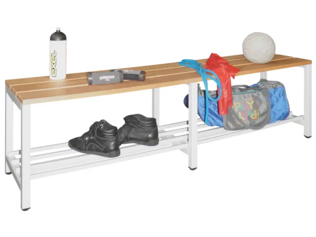 omkleedbank,LxD 1500x370mm,houten lijst beuken,onderstel RAL7016