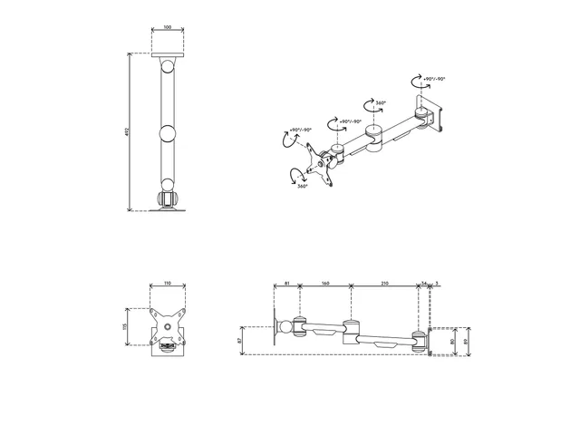 Bras support 1 écran Rail Viewmate Style 142 Argent