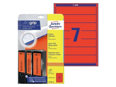 Rugetiket Avery Zweckform smal 38x192mm zelfklevend rood L4762-20