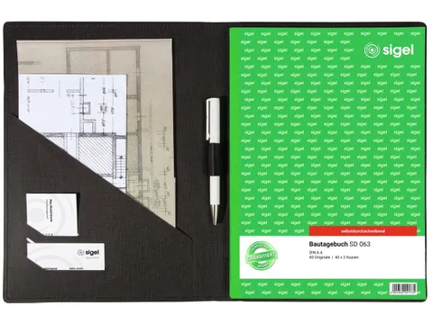 Schrijfmap Sigel A4 antraciet met penvak, insteekvak en blokhouder