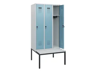 locker met bank,HxBxD 1950x900x815mm,3vak,vak B 300mm,draaigrendel - 1