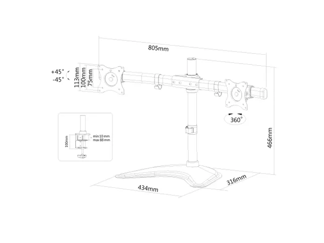 Neomounts Monitorarm 2 Schermen 27inch Zwart Nm-d335dblack