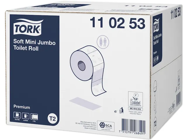 Tork 110253 Zacht Mini Jumbo Toiletpapier Premium 2-laags wit 12 Rol