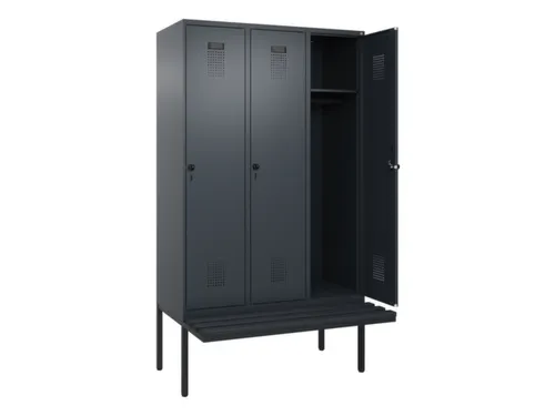 locker met bank,HxBxD 2120x1200x815mm,3vak,vak B 400mm,draaigrendel