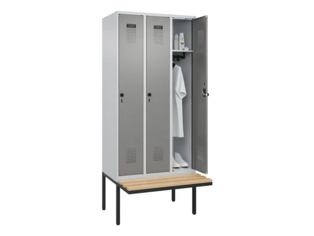 locker met bank,HxBxD 2120x900x815mm,3vak,vak B 300mm,draaigrendel