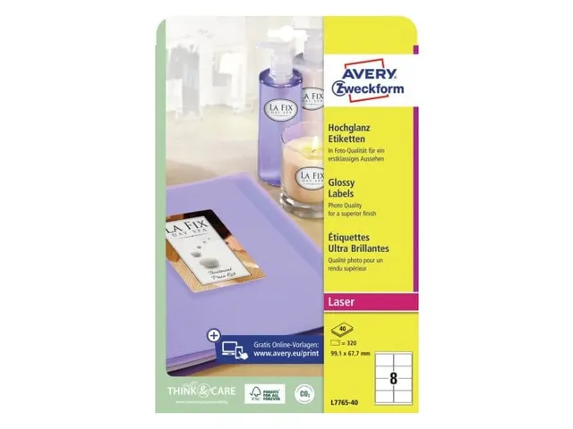 Etiket Avery L7765-40 99.1x 67.7mm hoogglans wit 320 stuks 40 vel