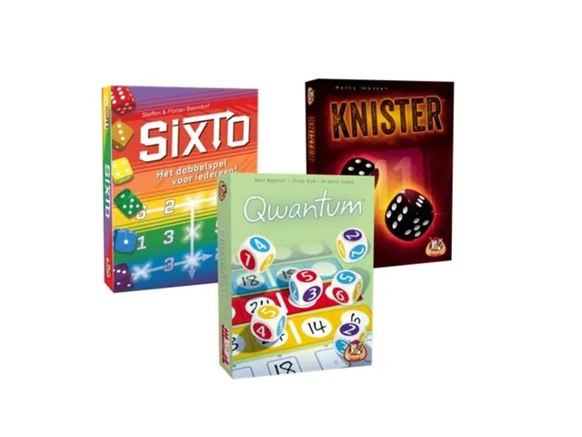 White Goblin Display met dobbelspelletjes Sixto, Qwantum, Knister
