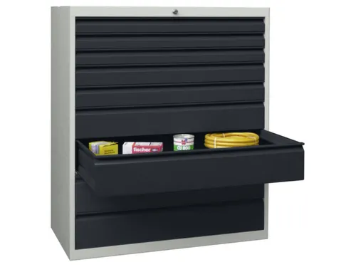 ladekast 1200x1023x600mm 9laden RAL7035 front RAL7016