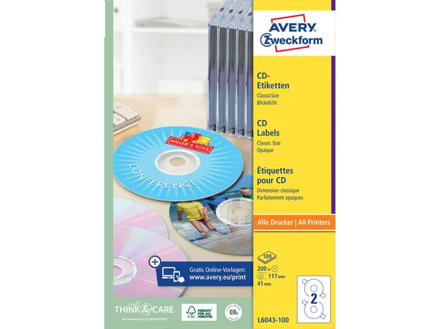 Etiket Avery L6043-100 CD wit 200stuks