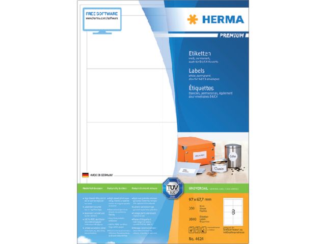 Etiket Herma 4624 97x67.7mm Premium Wit 1600 Stuks | HermaLabels.be