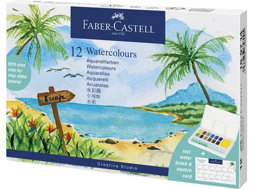 Waterverf Faber-Castell box 12 kleuren en waterpenseel