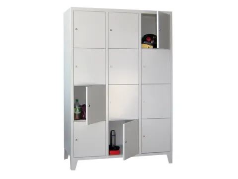 lockerkast,HxBxD 1850x1200x500mm,3x4vakken,RAL7035,front RAL5012