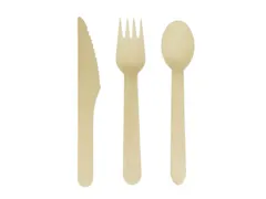 Bestekset hout 200 stuks 70x lepel 65x vork 65x mes 160 Duurzaam