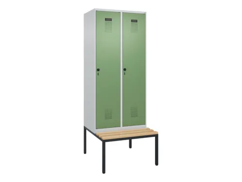 locker met bank,HxBxD 2120x800x815mm,2vak,vak B 400mm,draaigrendel