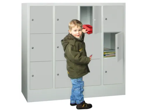 lockerkast,HxBxD 1187x1200x500mm,4x3vakken,RAL7035,front RAL7035