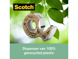 Plakband Scotch Magic 919 19mmx20m transparant + gerecyclede afroller - 3