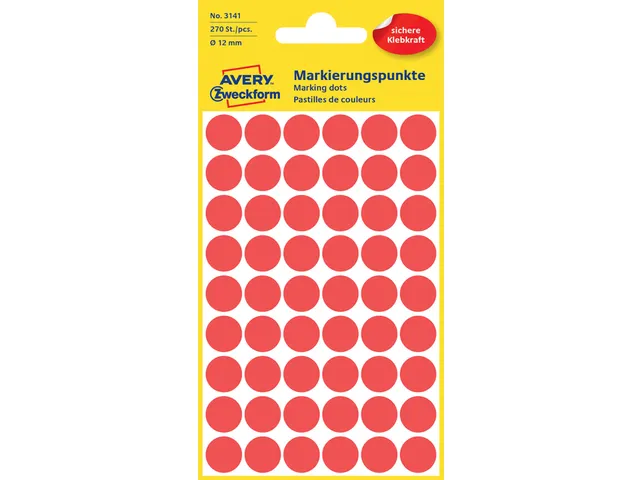 Etiket Avery Zweckform 3141 Rond Ø12mm Rood 270 Stuks