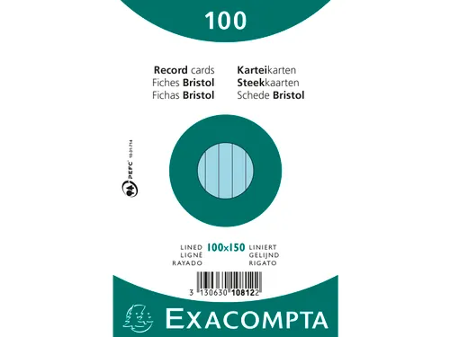 Pk 100 Cards 100X150 Blue Lined