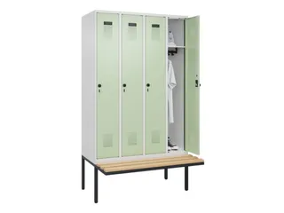 locker met bank,HxBxD 2120x1200x815mm,4vak,vak B 300mm,draaigrendel - 1