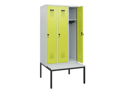 locker met bank,HxBxD 1950x900x815mm,3vak,vak B 300mm,draaigrendel