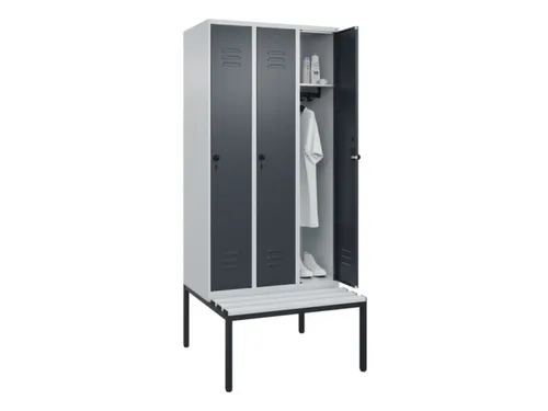 locker met bank,HxBxD 2120x900x815mm,3vak,vak B 300mm,draaigrendel