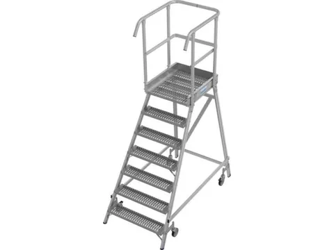 bordestrap,verrijdbaar,bordes H 1,7m,7treden m. R13-laag,aluminium