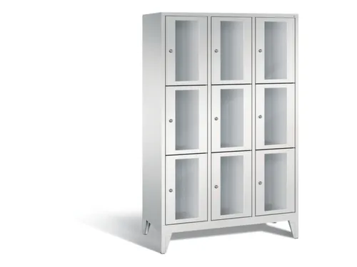 lockerkast 1850x1200x500mm 3x3 vakken Cilinderslot Poten, RAL7035