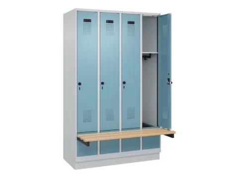 locker met bank,HxBxD 1950x1200x815mm,4vak,vak B 300mm,draaigrendel