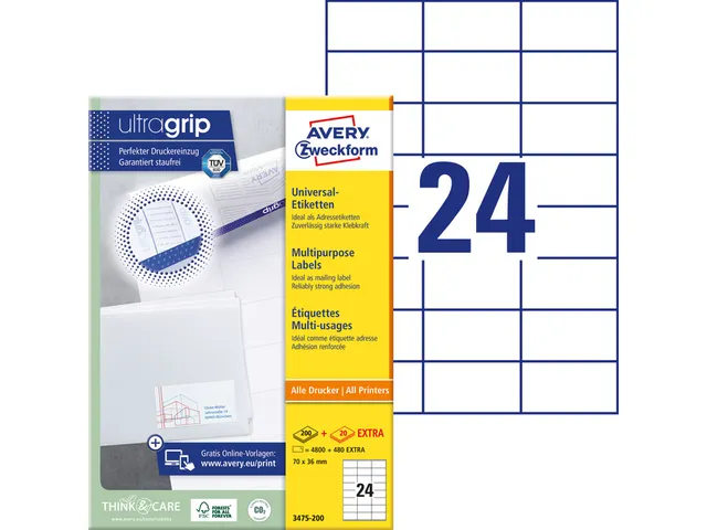 Etiquette Avery Zweckform 3475 70x36mm blanc 4800 pièces