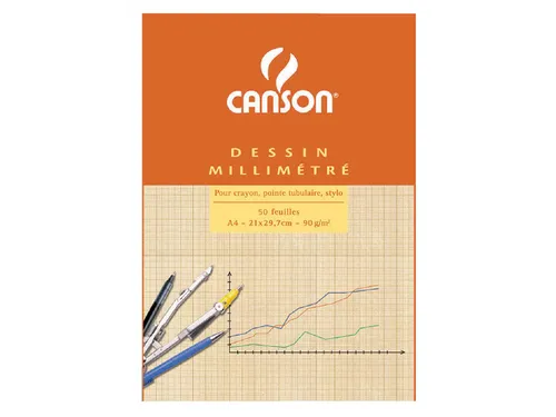 Millimeterpapier Canson bruingeel bedrukt 50vel 90gr A4 wit