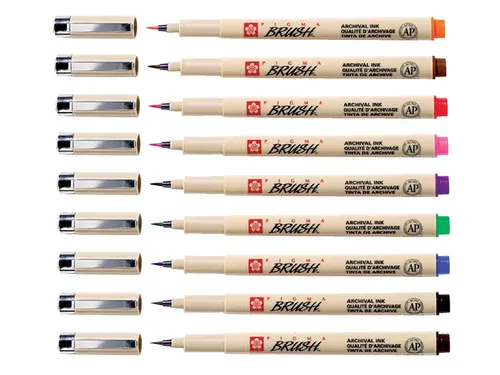 Viltstift met brushpen Bruynzeel Sakura Pigma etui 9 kleuren assorti