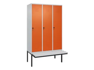 locker met bank,HxBxD 2120x1200x815mm,3vak,vak B 400mm,draaigrendel - 1
