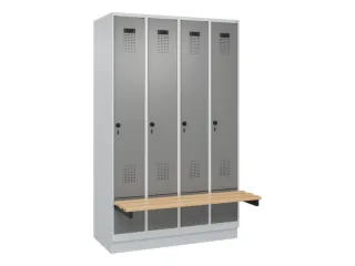 locker met bank,HxBxD 1950x1200x815mm,4vak,vak B 300mm,draaigrendel - 2
