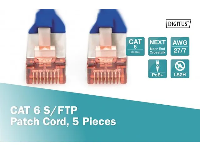 CAT 6 S-FTP patchkabel Cu LSZH AWG 27/7 Lengte 10m 5 stuks Blauw