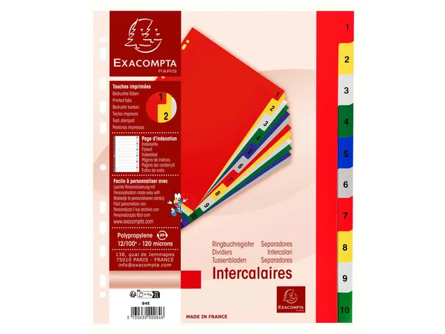 Bedrukte tabbladen numeriek assorti PP A4+ 10-delig 1-10 11-gaats