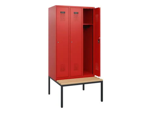 locker met bank,HxBxD 1950x900x815mm,3vak,vak B 300mm,cilinderslot