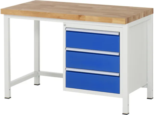 établi HxlxP 840-1040x1250x700mm plateau hêtre force 1250kg 4 pieds